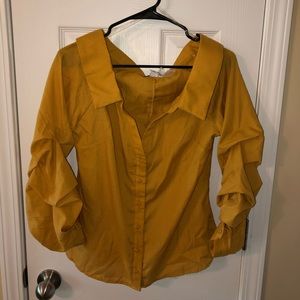 Mustard! Off the shoulder, button down shirt